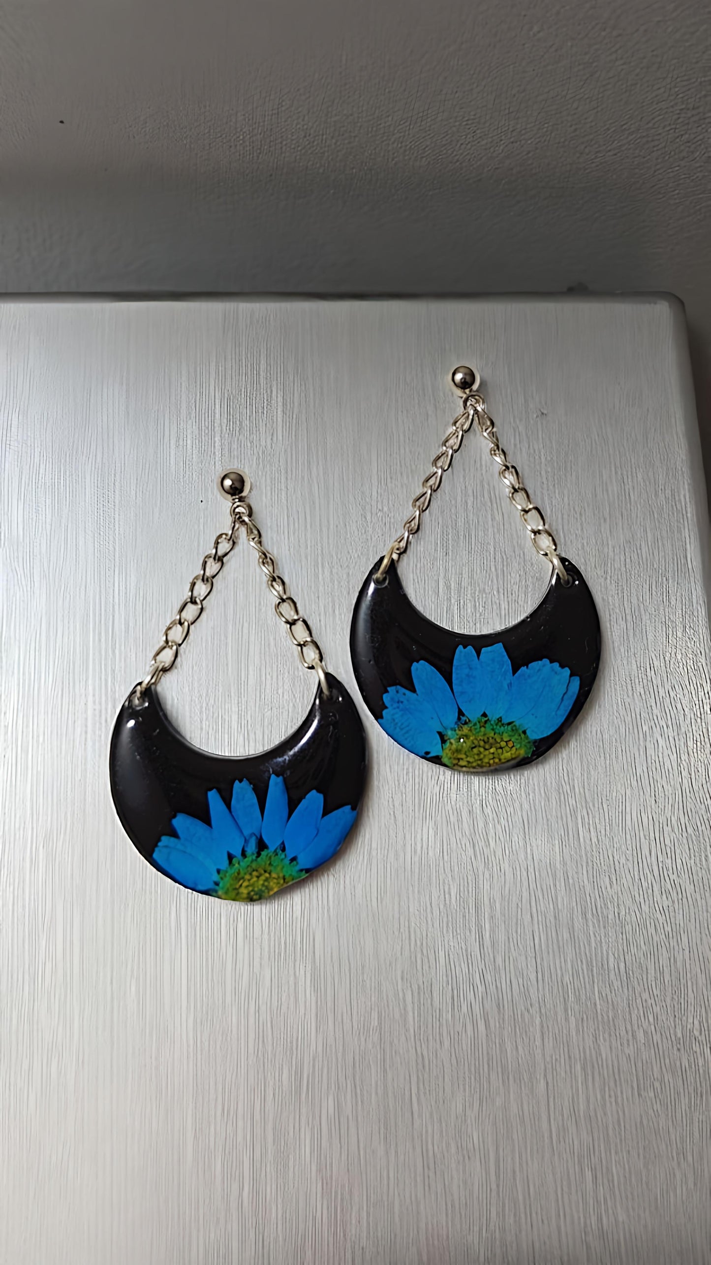 Midnight Daisy Crescent Earrings π
