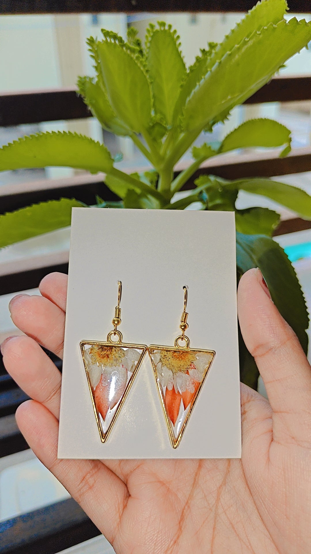 Scarlet Bloom Triangle Earrings