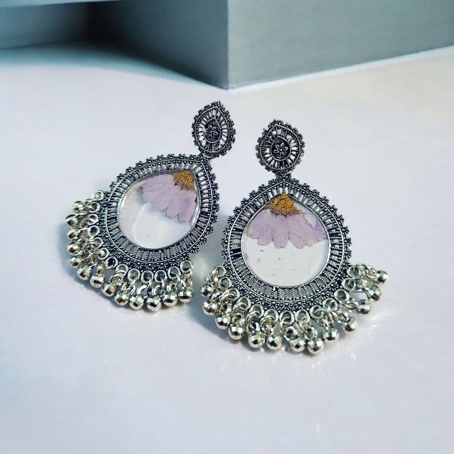 Purple Daisy Oxidised Earrings