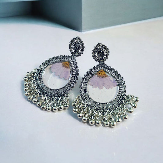 Purple Daisy Oxidised Earrings