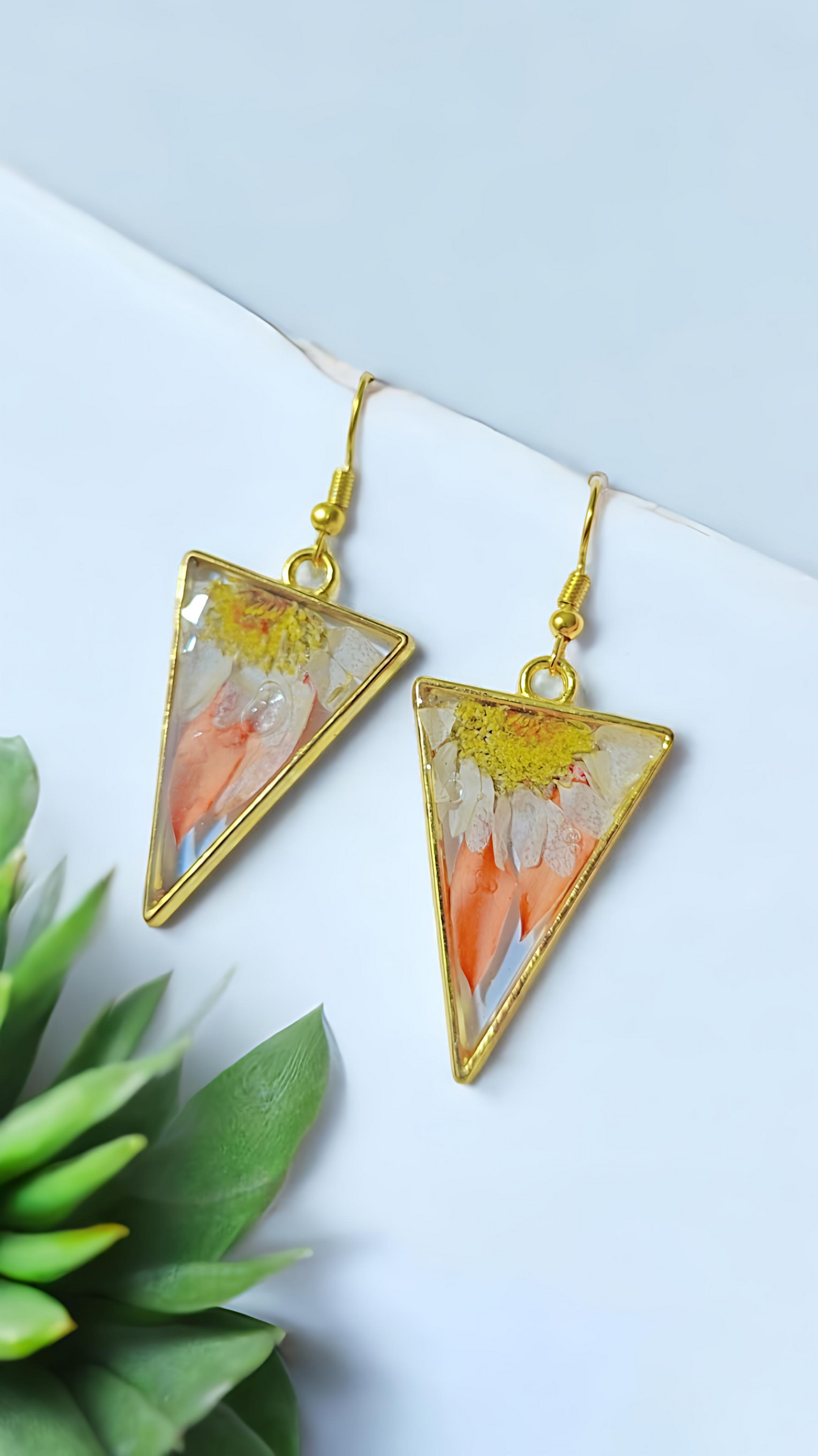 Scarlet Bloom Triangle Earrings
