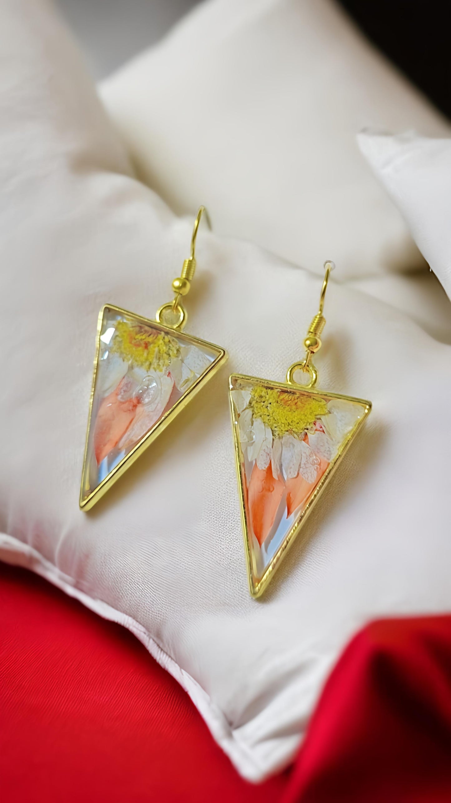 Scarlet Bloom Triangle Earrings