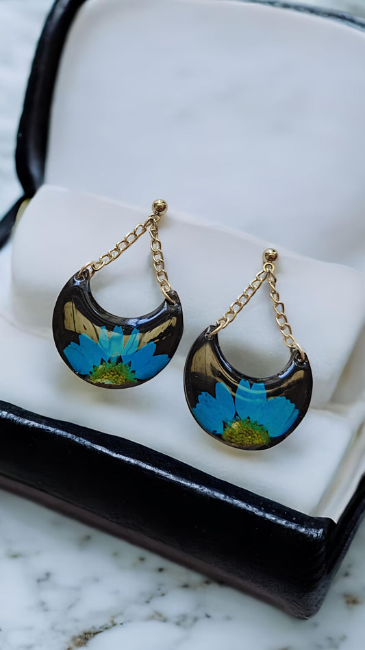 Midnight Daisy Crescent Earrings 🌙