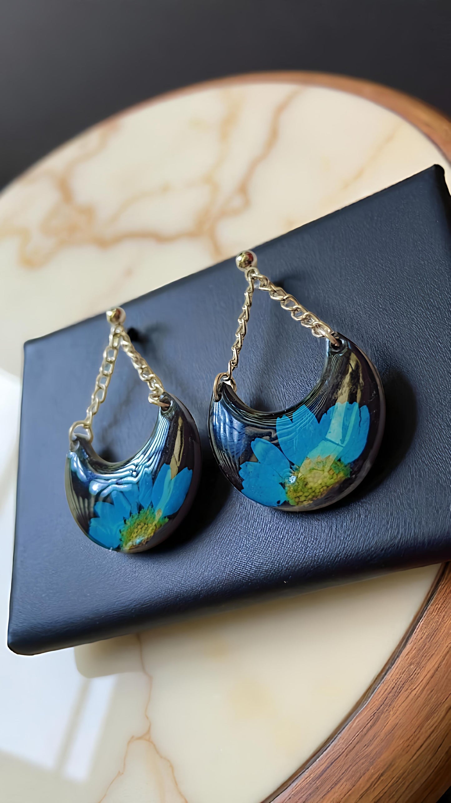 Midnight Daisy Crescent Earrings 🌙